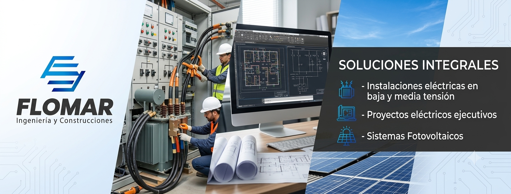 Soluciones integrales de FLOMAR: instalaciones eléctricas, proyectos ejecutivos y sistemas fotovoltaicos.